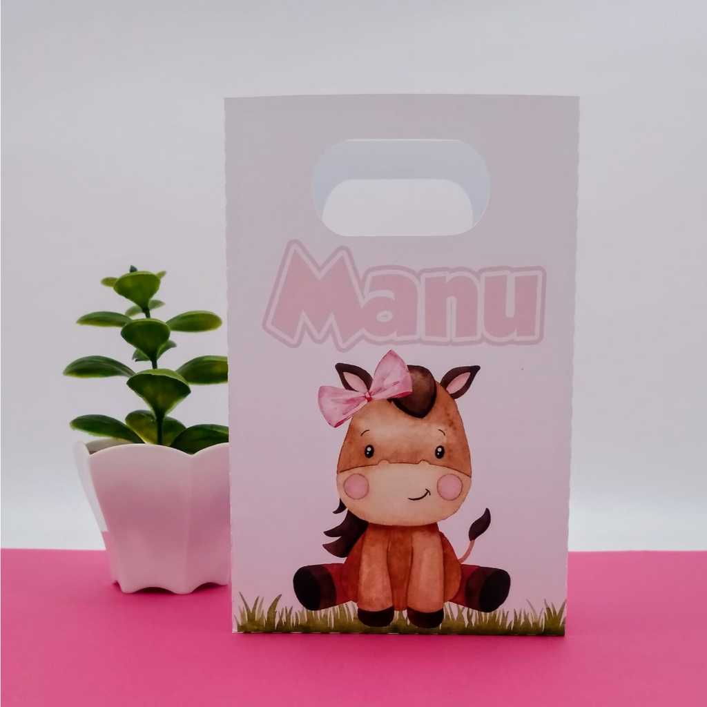 Sacolinha Personalizada Fazendinha Rosa Lembrancinhas Festa Infantil Aniversário, Mesversário