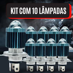 Kit 10 Lâmpada Led Moto H4 Ba20d 6500k Olho De Peixe Potente H4