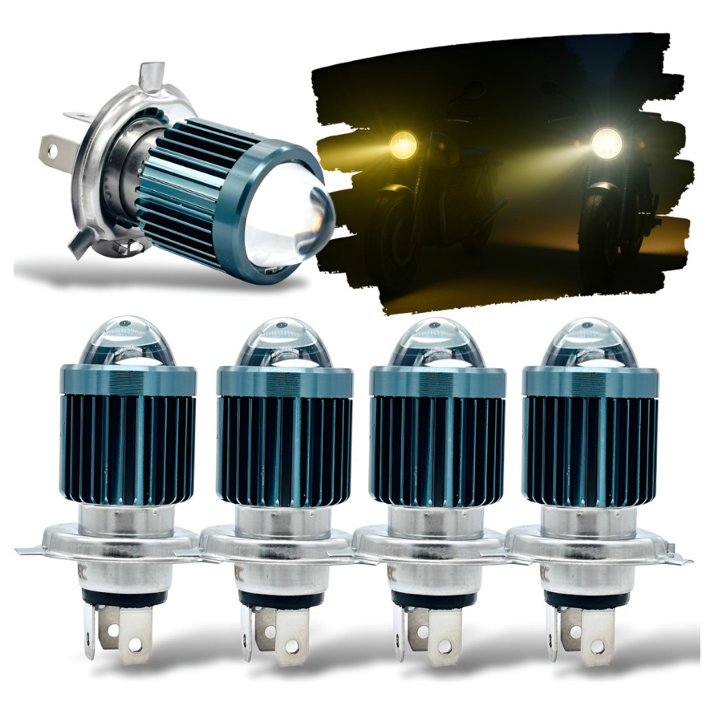 Kit 5 Lâmpada Led Moto H4 Ba20d 6500k Olho De Peixe Potente H4