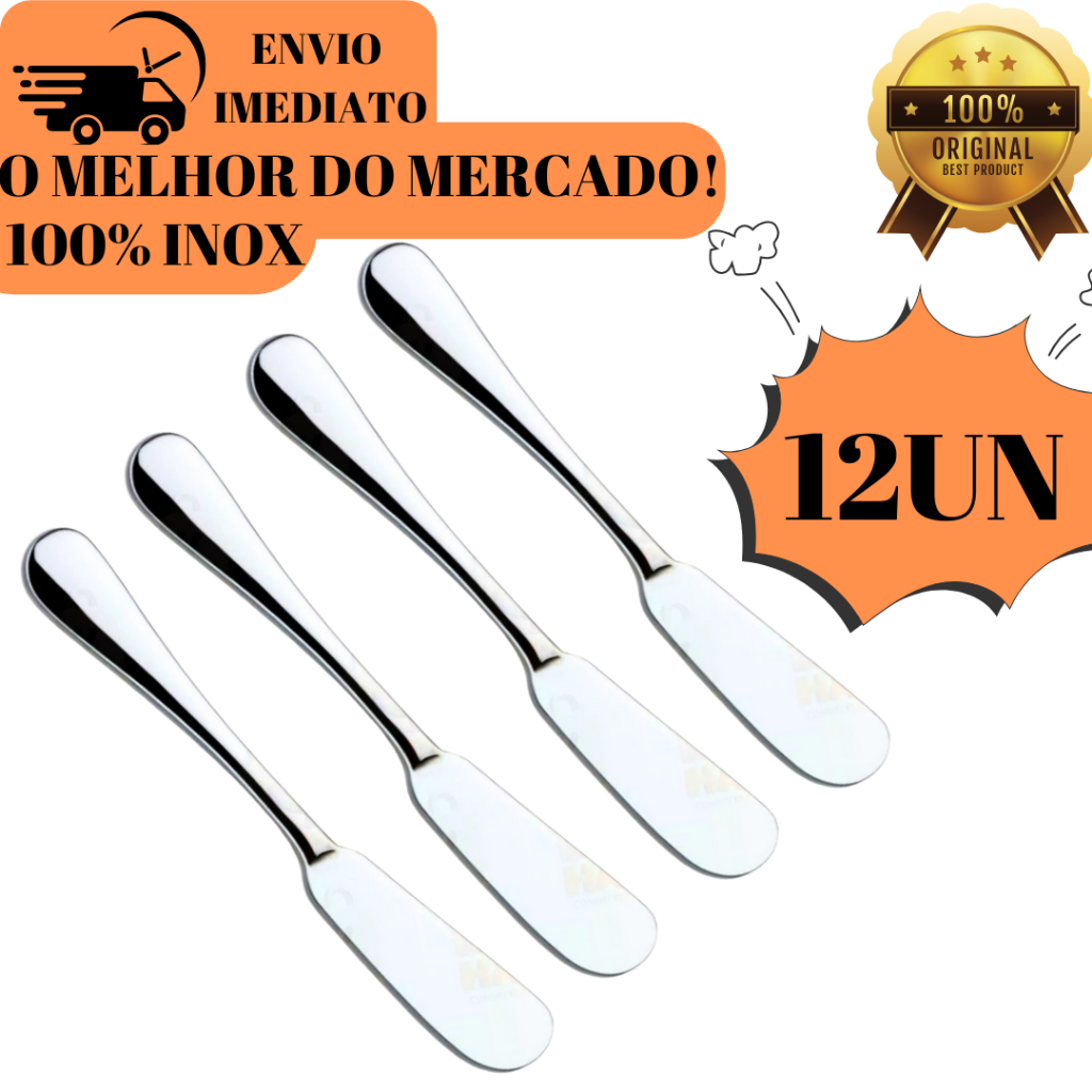 Kit 12 06 Ou 04 Pcs Espátulas Manteiga Patê Geleia Em Aço Inox