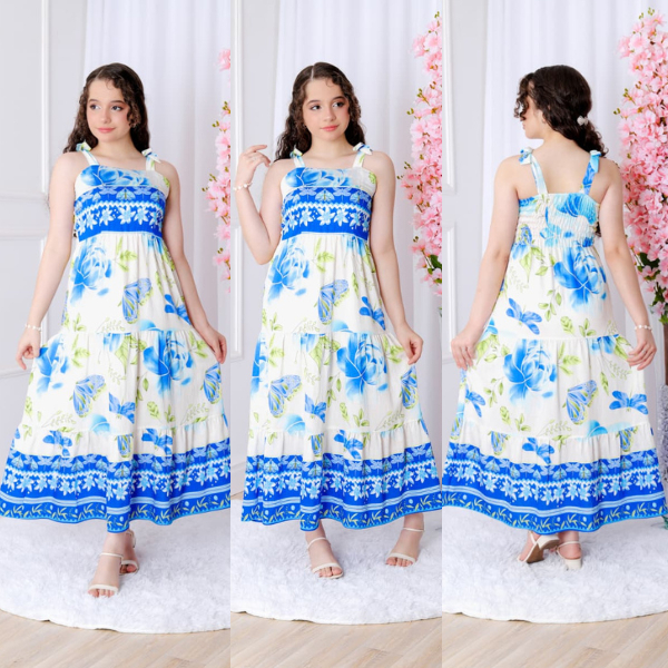 VESTIDO LONGO ESTAMPADO DE ALÇA - JUVENIL em Oferta na Shopee