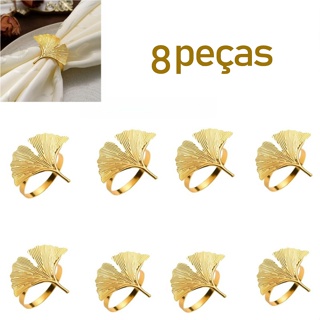 Kit 6 argolas para guardanapos com folhas de ginkgo douradas - material de metal de alta qualidade。 em Oferta na Shopee