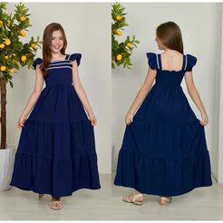Vestido Infantil menina juvenil Longo regata babado 3 marias alfaiataria