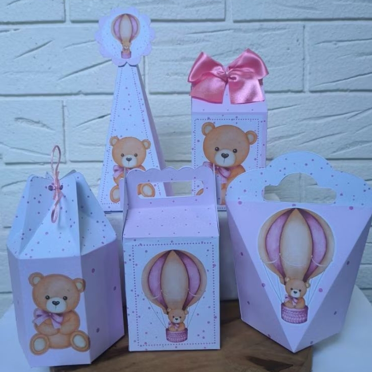Kit Papelaria Personalizada Chá de bebê Rosa Caixa Caixinha para Festa DESMONTADO
