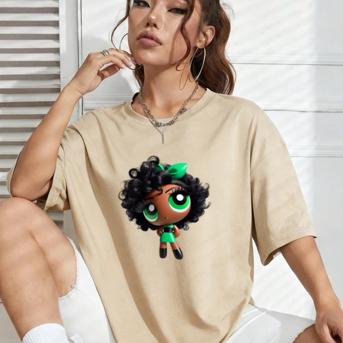 Camiseta Tshirt 100% Algodão Treino Academia Fitness Oversized Meninas super poderosas Docinho negra