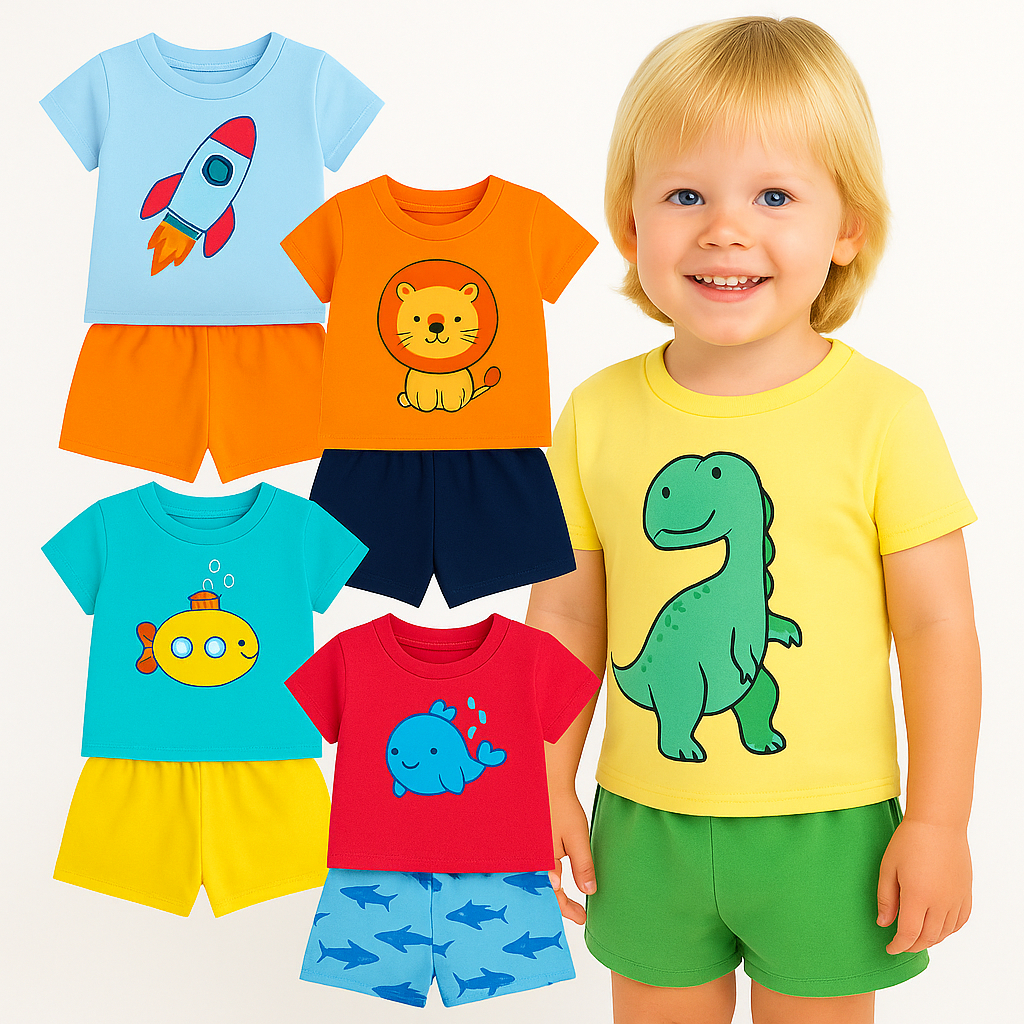 Kit Sortido 6 Peças Roupa de Verão Menino Conjuntos Bebê Menino Verão 3 Conjuntos Infantil Bebê Menino Verão