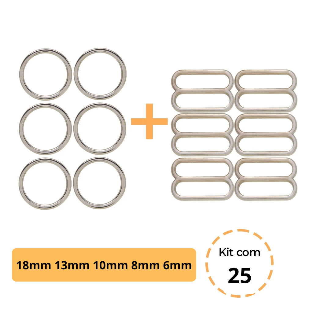 Argola e Regulador de Metal Alta Resistência Zamac Níquel Kit com 25 Pares