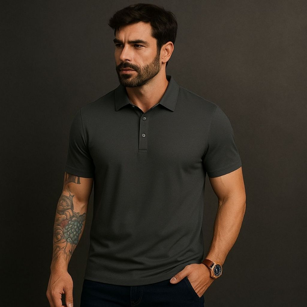Camisa Polo Masculina Malha Gelada Fria Premium Elástico em Oferta na Shopee