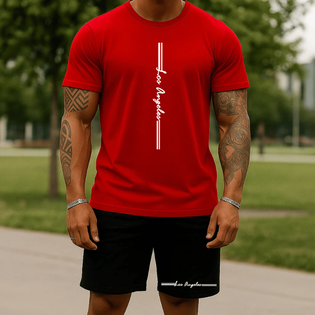 Conjunto Camisa e Bermuda Moletom 100% Algodão Verão Camiseta Blusa Short Estampado Los Angels