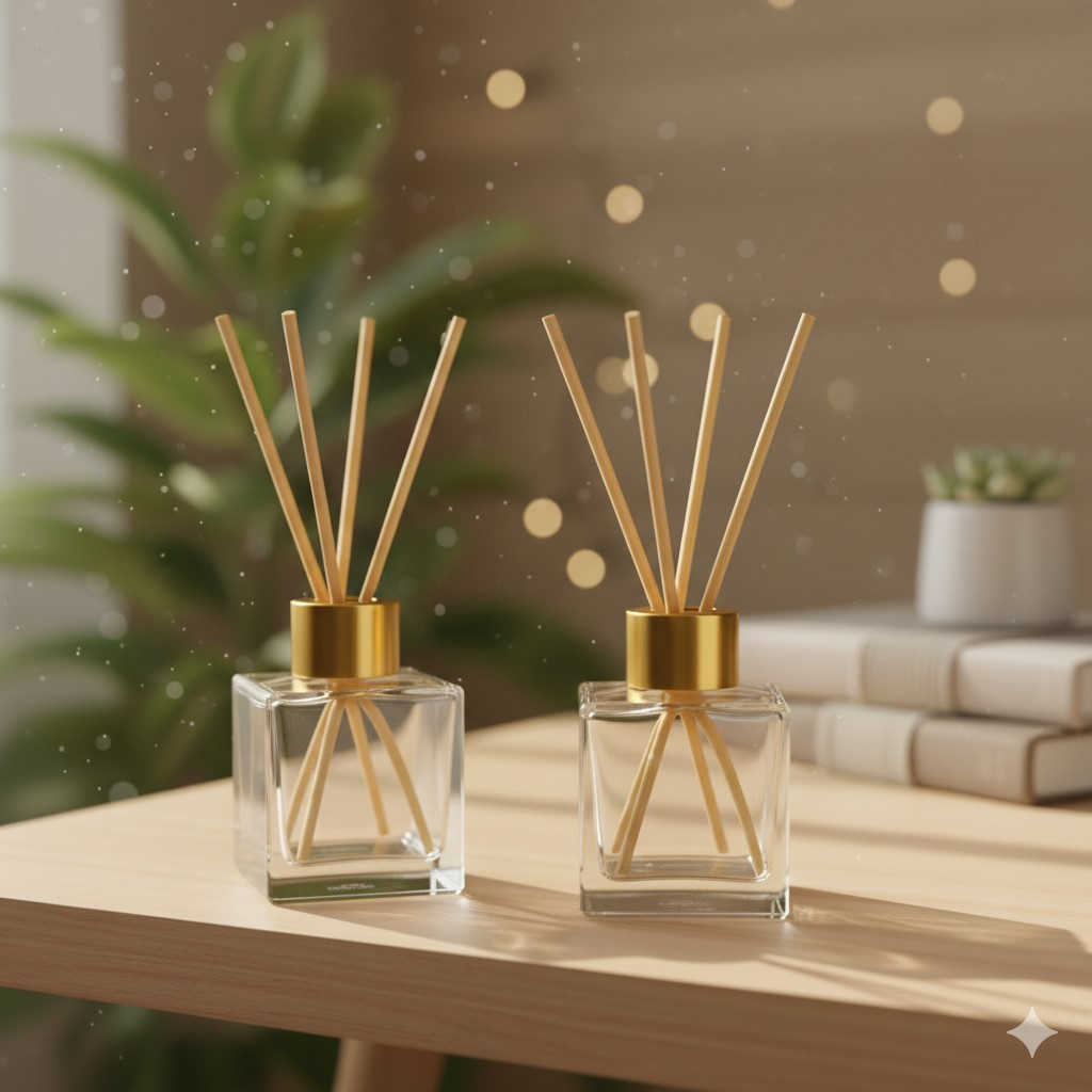 2 Frascos de Vidro Difusor Cubo 100 ml Decoração Aromatizador