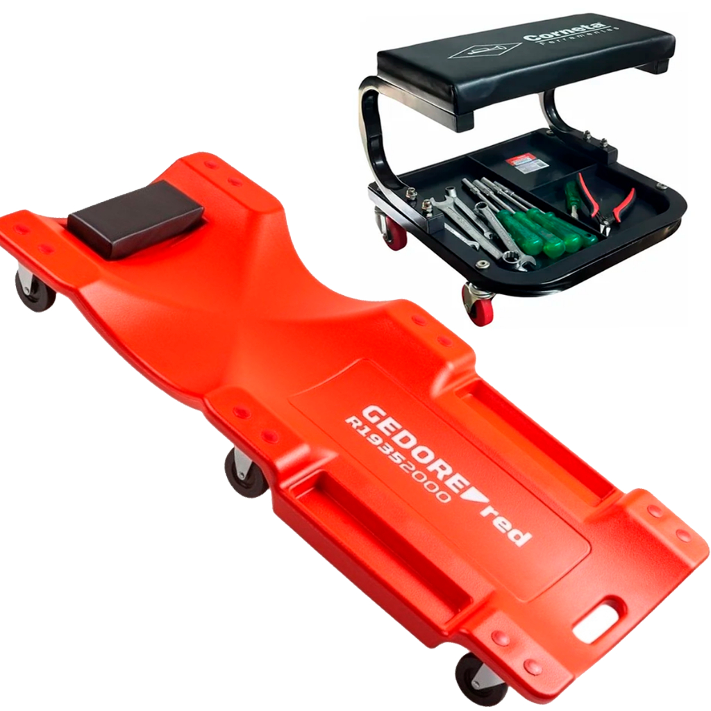 Kit Banqueta Banquinho Porta Ferramentas + Carrinho Esteira Para Mecânico Com Rodízios Oficina em Oferta na Shopee