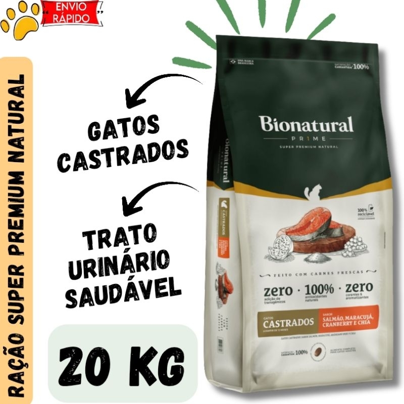 Ração Bionatural Prime para Gatos Castrados sabor Salmão 20 KG em Oferta na Shopee