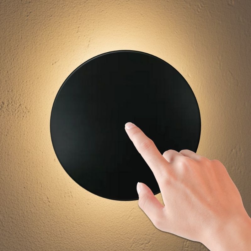 Arandela Eclipse Preta Branca LED Sem Fio Redonda Luminária Decorativa Moderna