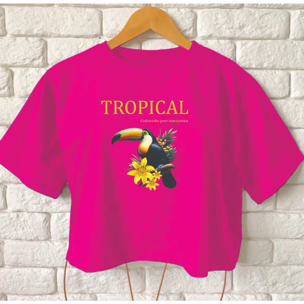Cropped feminino Tropical tucano Viscolycra veste 44 ao 64 plus size
