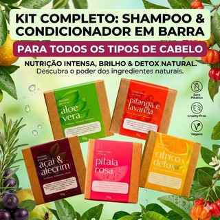 Kit Capilar Cabelos Secos Oleosos Danificados Shampoo e Condicionador em Barra - Anticaspa Antiqueda Detox Nutrição