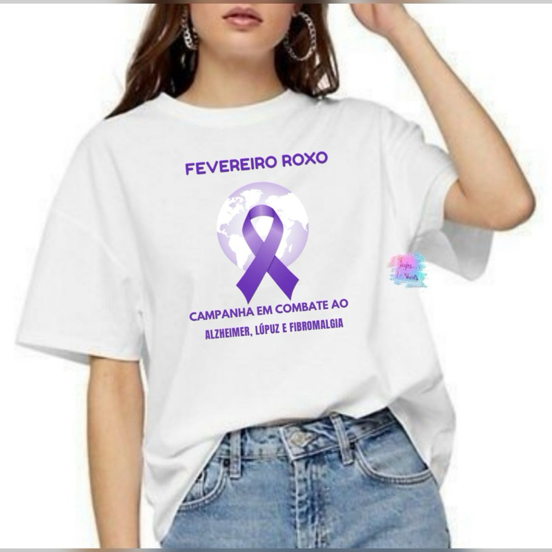 Camiseta Unissex/Campanha Fevereiro Roxo/Fevereiro Roxo e Laranja em Oferta na Shopee
