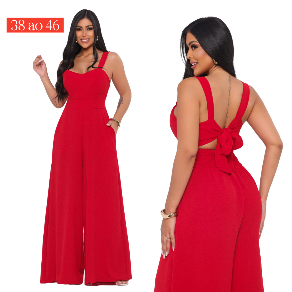 Macacão Feminino para Festa Social Pantalona Bojo Crepe Duna P ao GG Plus Size Até 46 Envio Imediato