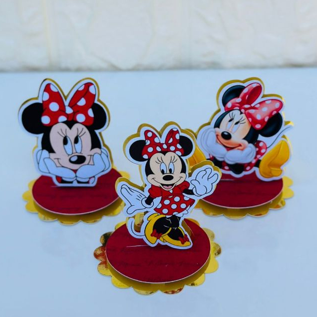 Tags Apliques em 3D em pé com Lamicote Dourado - MINNIE VERMELHA - Tags Personalizadas em Oferta na Shopee