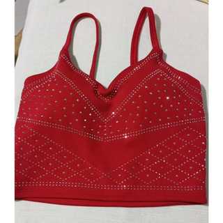 Conjunto Cropped com brilho Tecido: malha premium com bojo estruturado