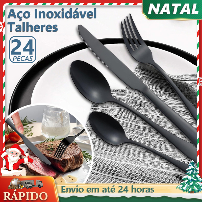 Jogo De Talheres 24 Peças De Aço Inox,Resistente ao calor e à prova de ferrugem