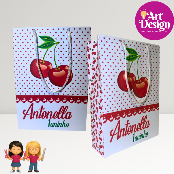 Sacolinha Personalizada Cerejinha PEGUE E MONTE / Tamanho P ou M  Lembrancinha Aniversário Cereja