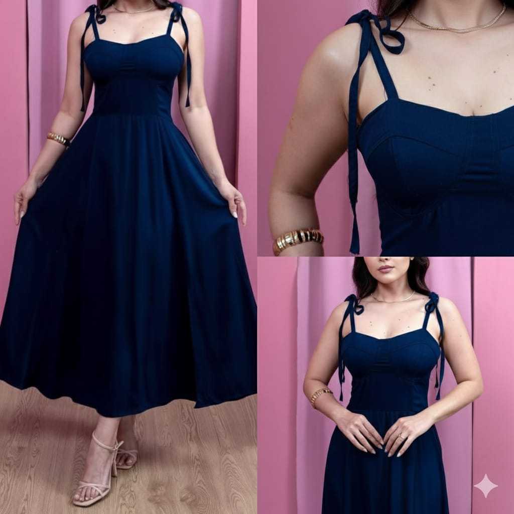 Vestido longo midi Feminino Pricilla Camponesa – Elegância, tecido viscolinho ✨ em Oferta na Shopee