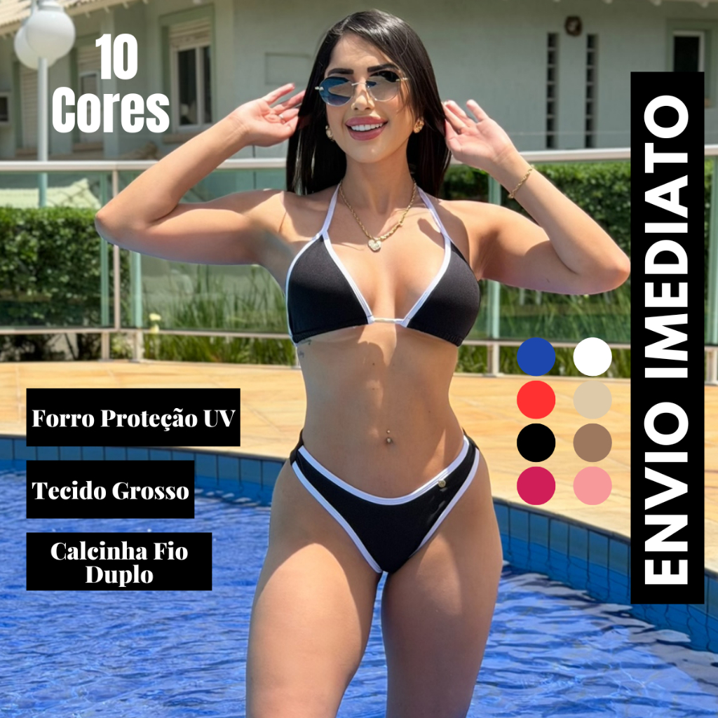 Biquíni Asa Delta Cortininha Fio Duplo Biquini Feminino Com Bojo removível Envio Rápido