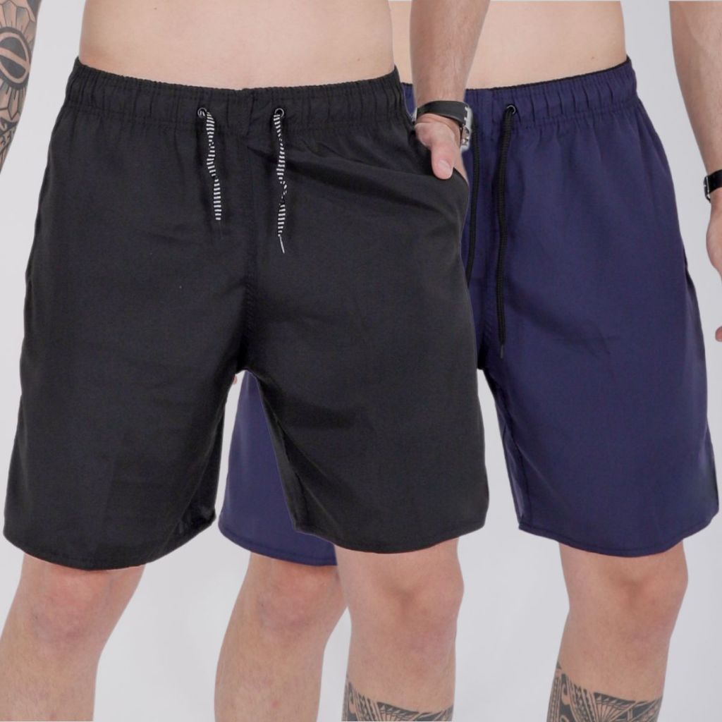 kit 2 Bermudas Tactel Elastano Masculina Fitness Treino Academia Corrida Short Leve Verão Praia