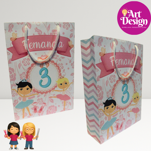 Sacolinha Personalizada Bailarina PEGUE E MONTE / Tamanho P ou M  Lembrancinha Aniversário Sacolinha Surpresa