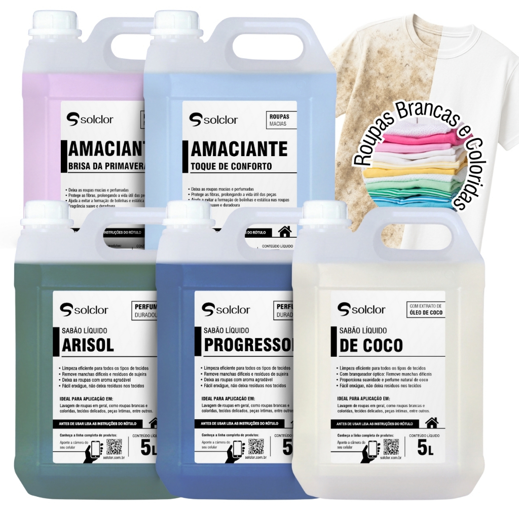 Kit Lava Roupas Solclor 5L: Sabão Líquido + Amaciante – Limpeza Profunda e Perfume Duradouro