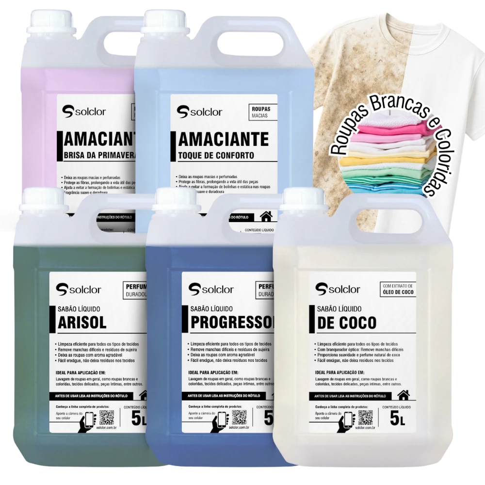 Kit Lava Roupas Solclor 5L: Sabão Líquido + Amaciante – Limpeza Profunda e Perfume Duradouro
