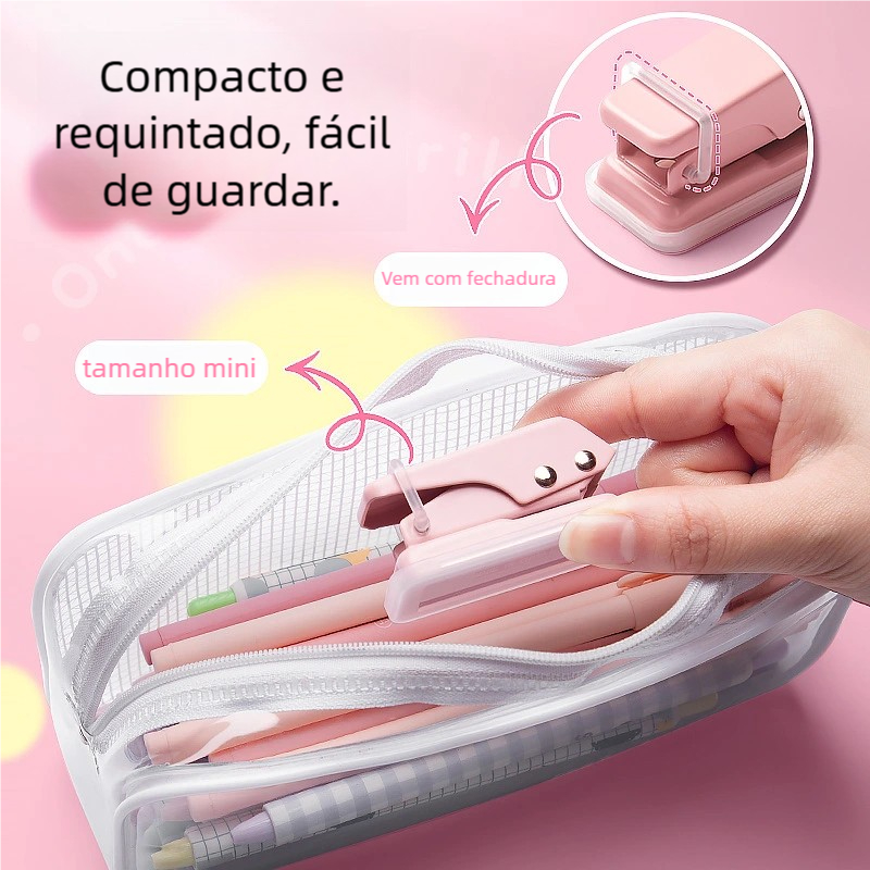 Perfurador Manual Mini Furo Único 6mm - Papelaria Estudante DIY! Pequeno e prático, faz buracos redondos em folhas solta em Oferta na Shopee