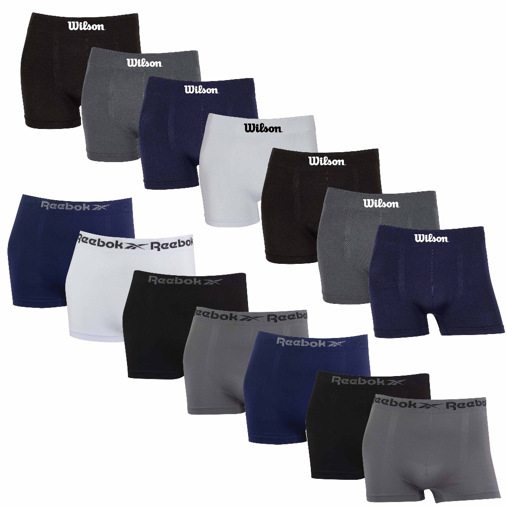 Kit 7 ou 14 cuecas boxer Reebok e Wilson Sortidas microfibra Original