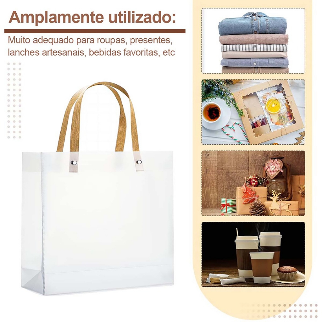 Sacolas de Presentes Transparente Fosca Reforçada de PP com Alça de Fibra Muito Adequado para Lanches Artesanais Bebidas