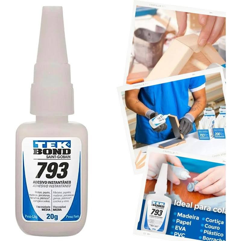 Colas Instantâneas TekBond 793 Super Bonder 20g - Adesivo Multiuso Para Madeira/Plástico/Metal e Borracha