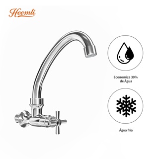 Heemli Torneira Cozinha Monocomando para Parede com Tubo Curvo - Água Fria, ABS, Cromado e Aerador Economizador em Oferta na Shopee
