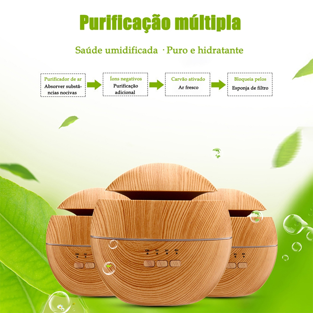 130ml Umidificador Difusor De Ar E Aromatizador Aromaterapia De Grão Madeira Silenciosa E Duradoura