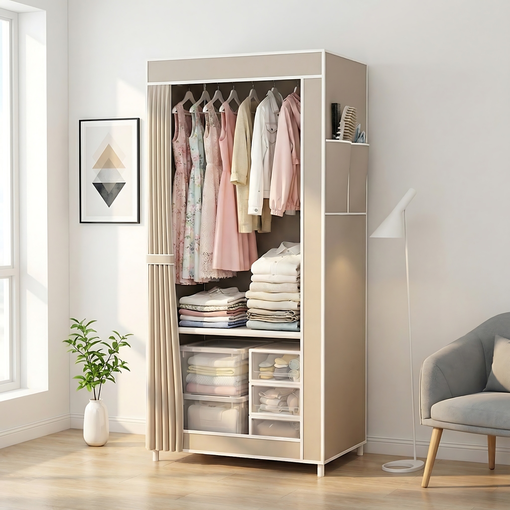 Guarda-Roupa Portátil Dobrável Multifuncional Organizador Desmontável Anti-Poeira Closet