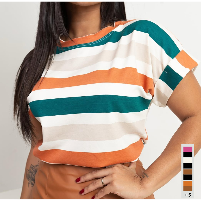 Blusa Camiseta Básica T‑Shirt Listrada Feminina Moda Verão Inverno Lançamento Tendencia Manga Curta Japonesa Estilosa em Oferta na Shopee