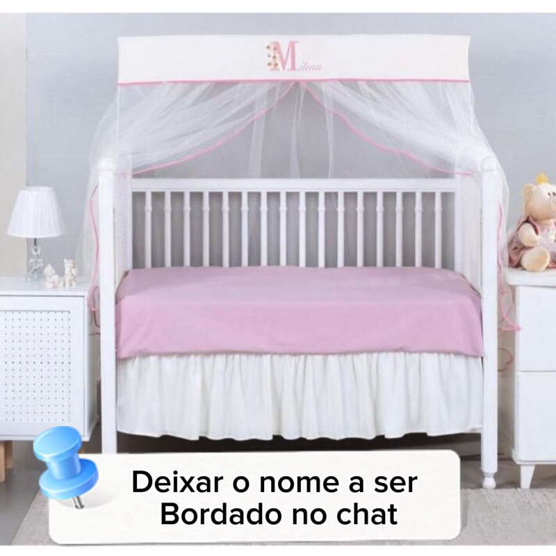 Mosquiteiro Para Berço Americano Personalizado Com Inicial e Nome Do Seu Bebê Menino/Menina Luxo