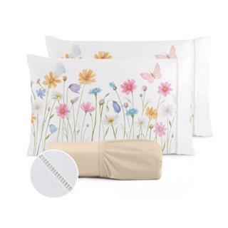 Jogo de Lençol Fronha Aquarela Estampada Micropercal 400 Fios Ponto Palito - Novidade em Oferta na Shopee