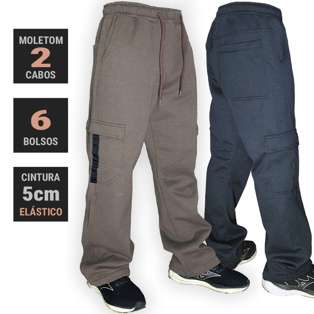 calça moletom JUVENIL masculina sem punho estilo balao com bolsos cargo streetwear