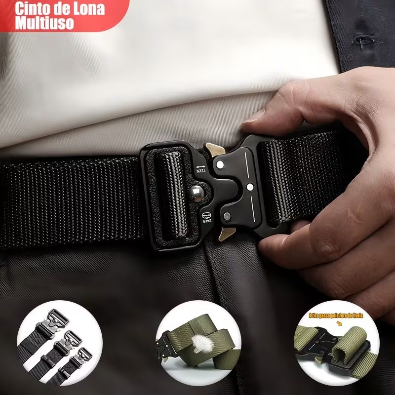 Cinto Tático Extralongo para Homens, com Fivela de Zinco e Tecido Elástico em Oferta na Shopee