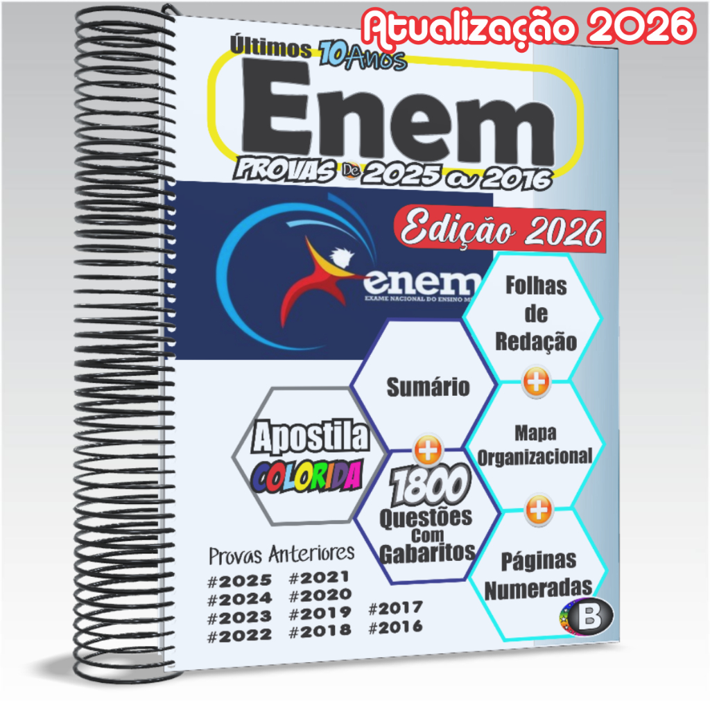 Apostila Enem 2026 Provas E Gabaritos dos Últimos 10, 5 ou 3 anos Com Gabarito Oficial Enem em Oferta na Shopee