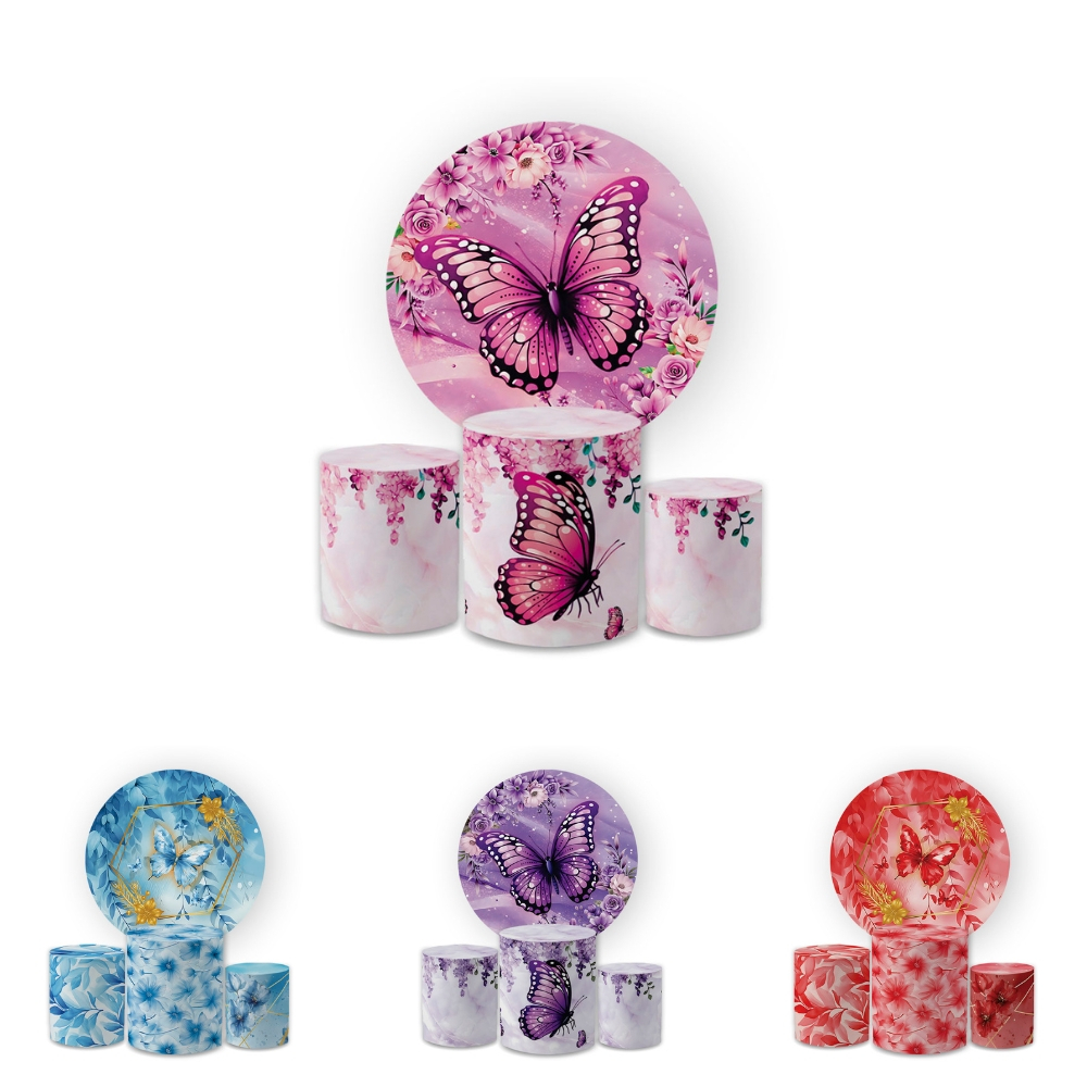 Kit Capas Festiva Para Painel Cilindros Decoração Aniversario Lançamento Borboletas Bibi Paineis