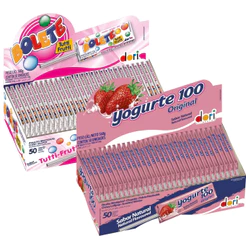 Kit 100 Pirulitos Mastigáveis Bolete Tutti Frutti + Iogurte de Morango 2 caixas C/50 unidades cada