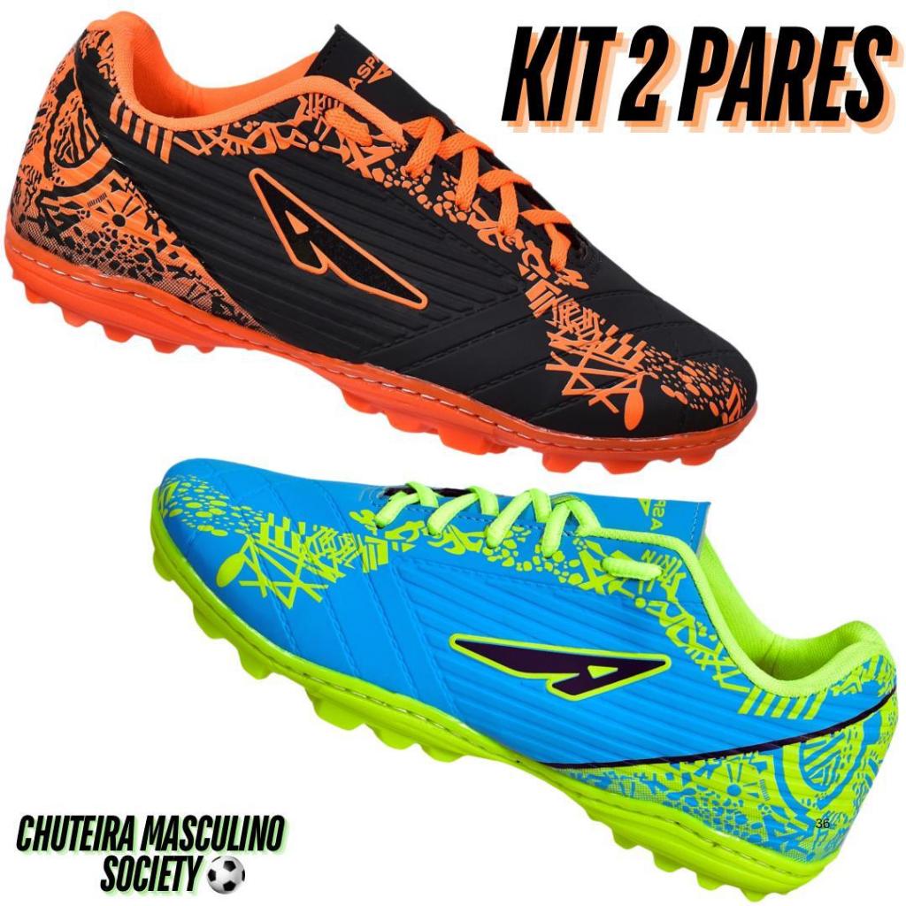 Kit 2 Pares Chuteira Masculino Solado Colado E Costurado Adulto Promoção Society Leve Macio Campo