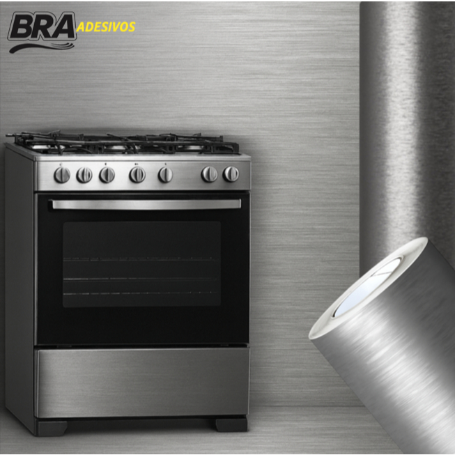 Papel Adesivo Aço Escovado Inox Envelopar Geladeira Fogão Moveis Lavável