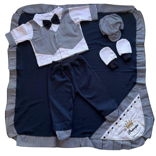 Saída de Maternidade Menino Luxo 6 Peças Para Bebê Recém, Malha Hipoalergênico 100% Algodão.