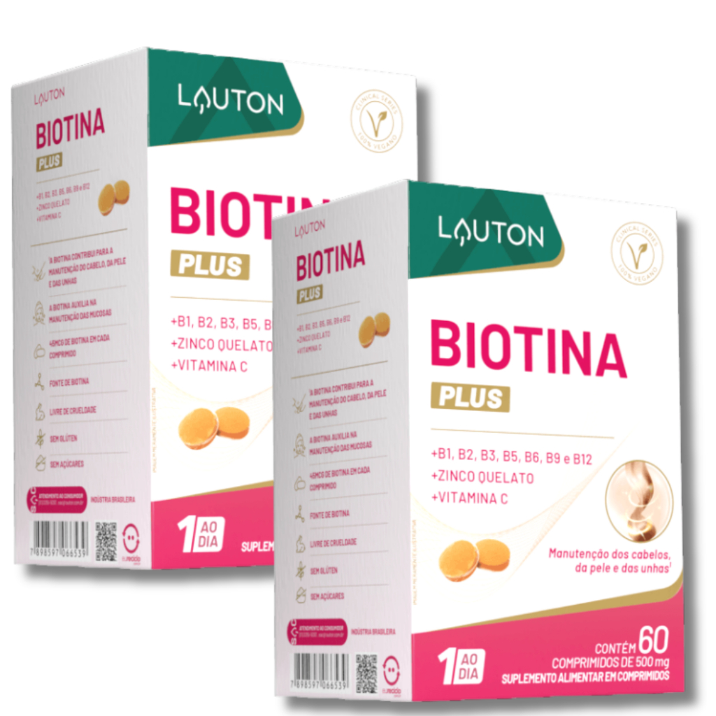 KIT 2 BIOTINA PLUS 60 COMPRIMIDOS FORTALECIMENTO DE CABELO E UNHA - LAUTON em Oferta na Shopee